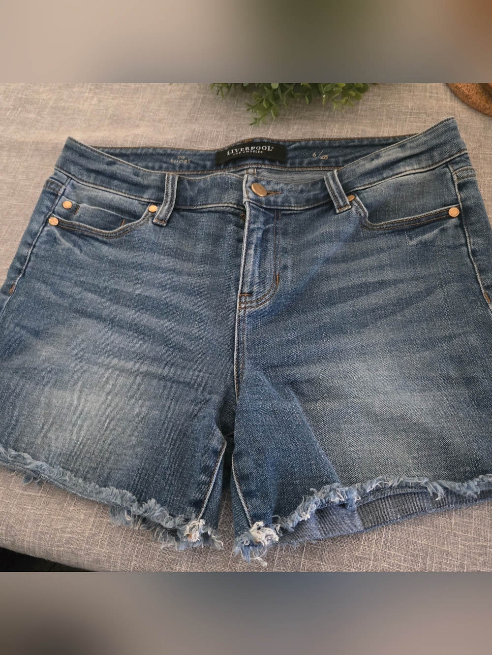 Liverpool Distressed Denim Cutoff Shorts - Blue